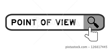 Search banner in word point of view with hand over magnifier icon on white background 126817445