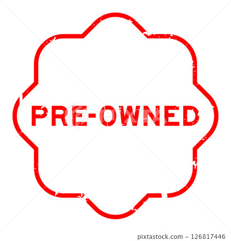Grunge red pre-owned word rubber seal stamp on white background 126817446