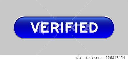 Blue color capsule shape button with word verified on gray background Blue color capsule shape button with word verified on gray background 126817454