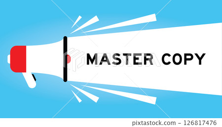 Color megaphone icon with word master copy in white banner on blue background 126817476