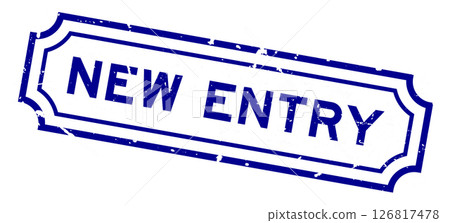 Grunge blue new entry word rubber seal stamp on white background 126817478