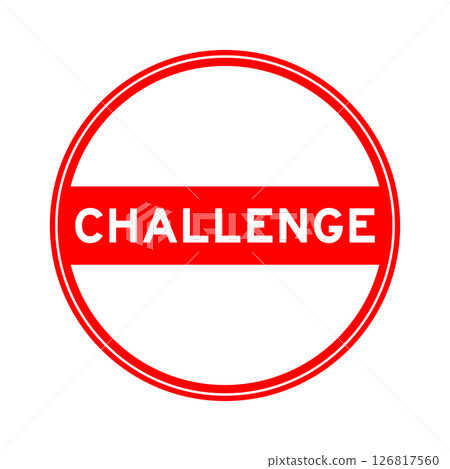 Red color round seal sticker in word challenge on white background Red color round seal sticker in word challenge on white background 126817560