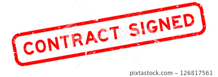 Grunge red contract signed word rubber square seal stamp on white background 126817561