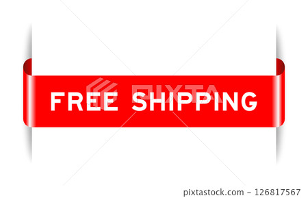 Red color inserted label banner with word free shipping on white background 126817567