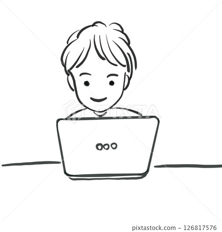 Elementary school boy studying on a laptop Elementary school boy studying on a laptop 126817576