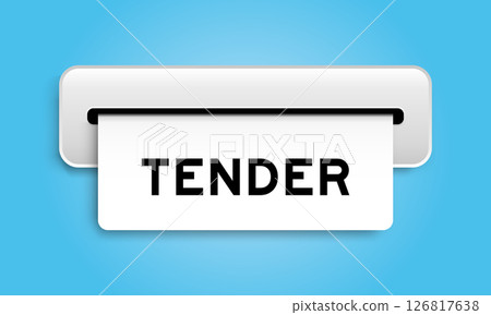 White coupon banner with word tender from machine on blue color background 126817638