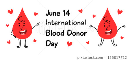 Blood Donor Day banner cute blood drop character 126817712