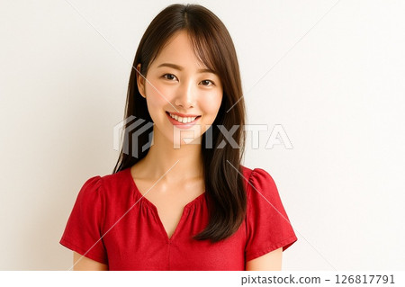 身穿紅色 T 恤的日本女性 126817791
