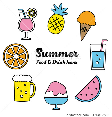 Summer food and drink icon set (black line version) 126817836