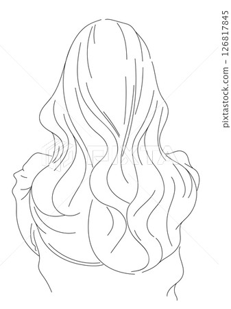 韓式長髮成年女性線描插畫 126817845
