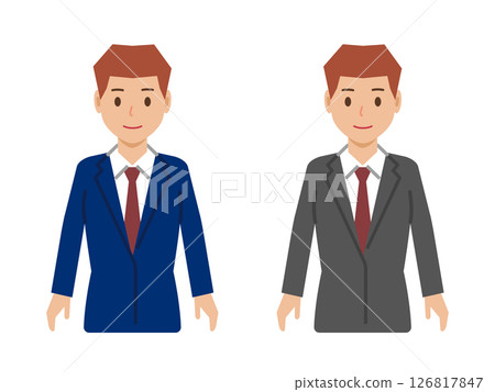 A young man with short hair and a straight face, his hands down. Upper body in a suit 126817847