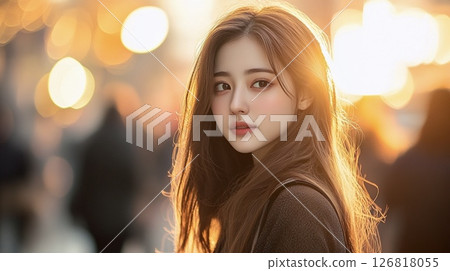 Portrait of a woman in the setting sun 126818055