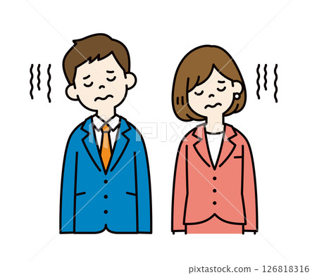 一位因肩膀下垂而感到失望的商人的簡單向量插圖素材_男女套裝_顏色 126818316