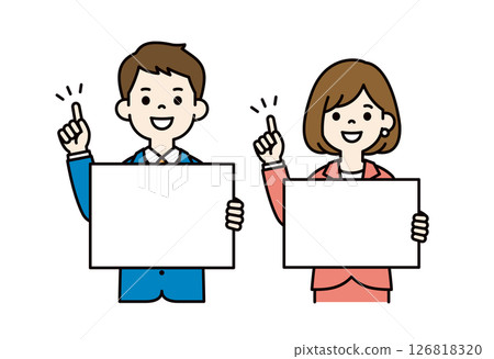 Simple vector illustration material of a businessman holding a flip chart and explaining_Men and women set_Color 126818320
