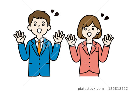 一位商人高興得熱淚盈眶的簡單向量插圖素材_男女套裝_顏色 126818322