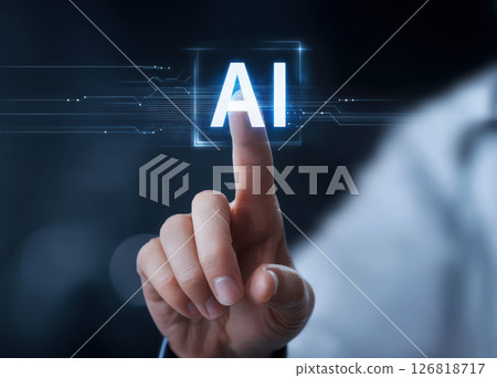 Close up of Doctor interacts with AI interface technology for healthcare innovation and medical care efficiency 126818717