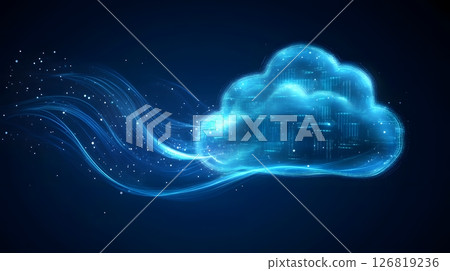 cloud computing concept with servers and data streams in a blue digital environment, 126819236
