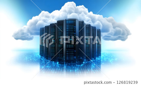 cloud computing concept with servers and data streams in a blue digital environment, 126819239