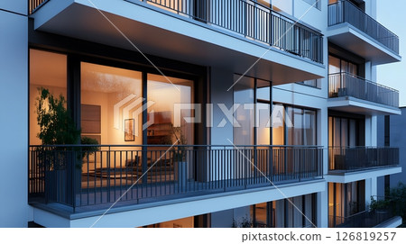 modern apartment exterior with balconies and natural lighting, architectural render, 126819257