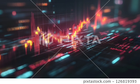 financial growth chart with glowing upward arrow, stock market concept, 126819393