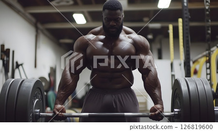 man doing heavy deadlifts, strength and power workout 126819600