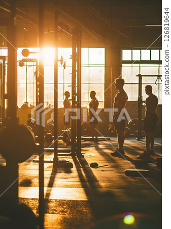 gym atmosphere with people lifting weights, fitness workout 126819644
