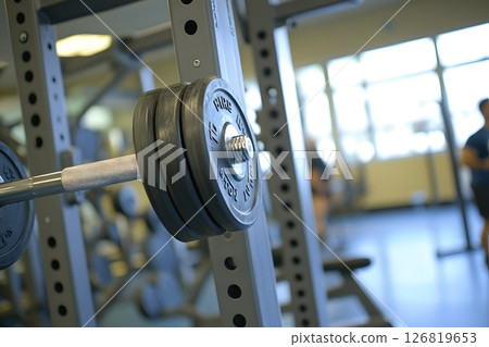 person lifting weight on squat rack, strength training focus 126819653