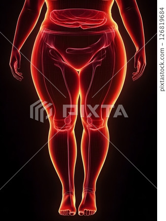 plus size body scan showing fat in red, 3D anatomy illustration plus size body scan showing fat in red, 3D anatomy illustration 126819684
