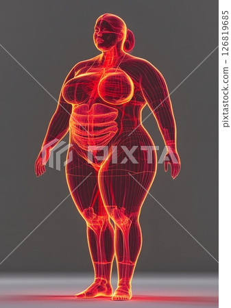 plus size body scan showing fat in red, 3D anatomy illustration plus size body scan showing fat in red, 3D anatomy illustration 126819685
