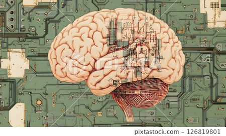 artificial intelligence brain graphic and circuits, 126819801