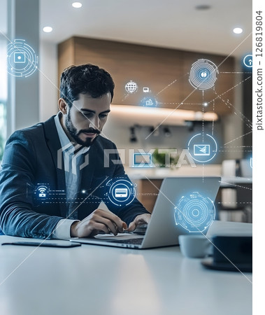 man connecting IoT devices in smart office, man connecting IoT devices in smart office, 126819804