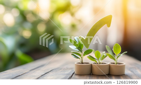 bar chart with increasing arrow, financial success, 126819900