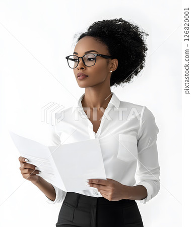 real estate agent presenting property brochure, clean background, 126820001