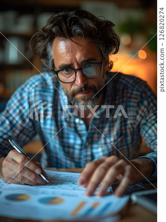 man reviewing detailed income statement for strategic planning 126820274