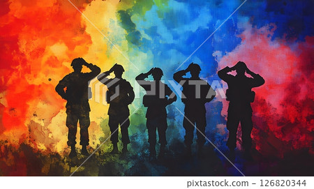 soldiers saluting with tricolor background 126820344