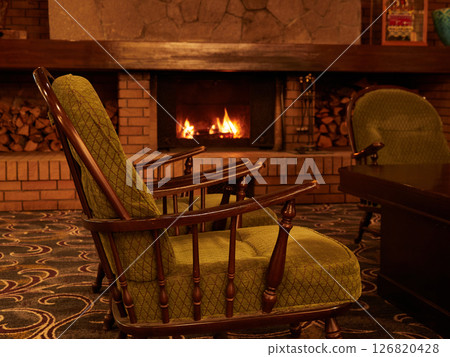 Burning fire in the hotel lobby Burning fire in the hotel lobby 126820428