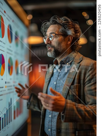 economist presenting economic trends and interest rate decisions to investors 126820456