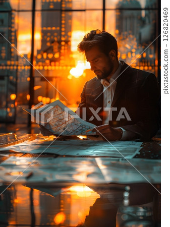 business strategist planning for global economic shifts and geopolitical risks 126820469