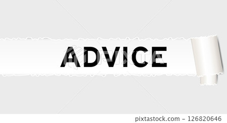 Ripped gray paper background that have word advice under torn part 126820646