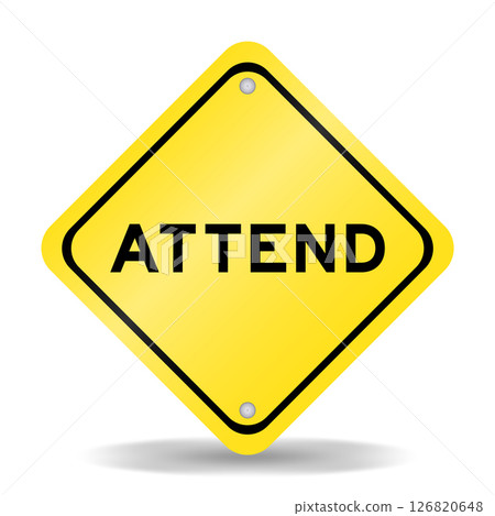 Yellow color transportation sign with word attend on white background Yellow color transportation sign with word attend on white background 126820648