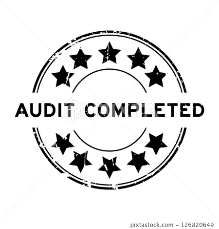 Grunge black audit completed word round rubber seal stamp on white background 126820649