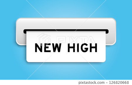 White coupon banner with word new high from machine on blue color background 126820668