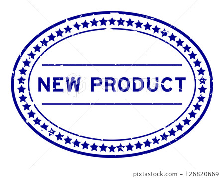 Grunge blue new products word oval rubber seal stamp on white background 126820669