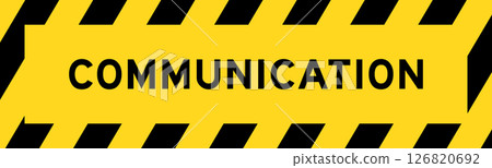 Yellow and black color with line striped label banner with word communication 126820692