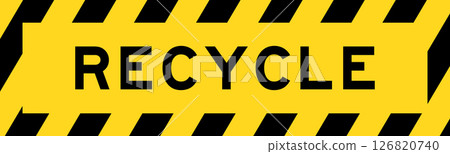 Yellow and black color with line striped label banner with word recycle 126820740