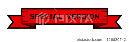 Red ribbon label banner with word special version on white background Red ribbon label banner with word special version on white background 126820742