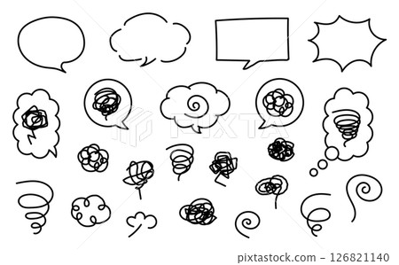 A swirling, blurry mark. Icons of negative emotions such as anxiety, worry, and confusion. Vector illustration material. 126821140