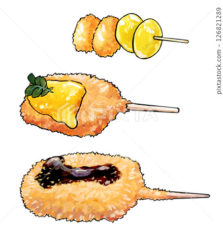 炸串3種水彩畫 126821289