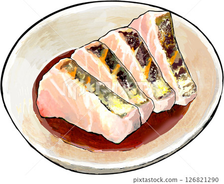 Sawara生魚片水彩插圖 126821290