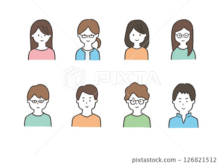 Hand-drawn illustration set of young men and women (upper body) 126821512